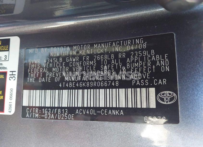 Photo 9 of 2009 Toyota Camry LE (VIN 4T4BE46K89R066748)