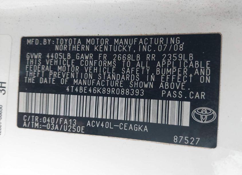 Photo 9 of 2009 Toyota Camry XLE (VIN 4T4BE46K89R088393)