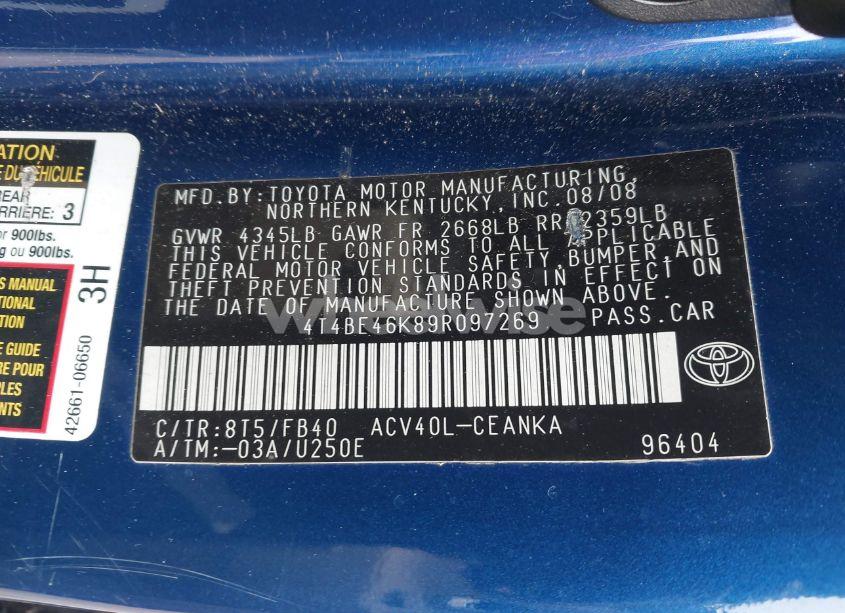 Photo 9 of 2009 Toyota Camry LE (VIN 4T4BE46K89R097269)