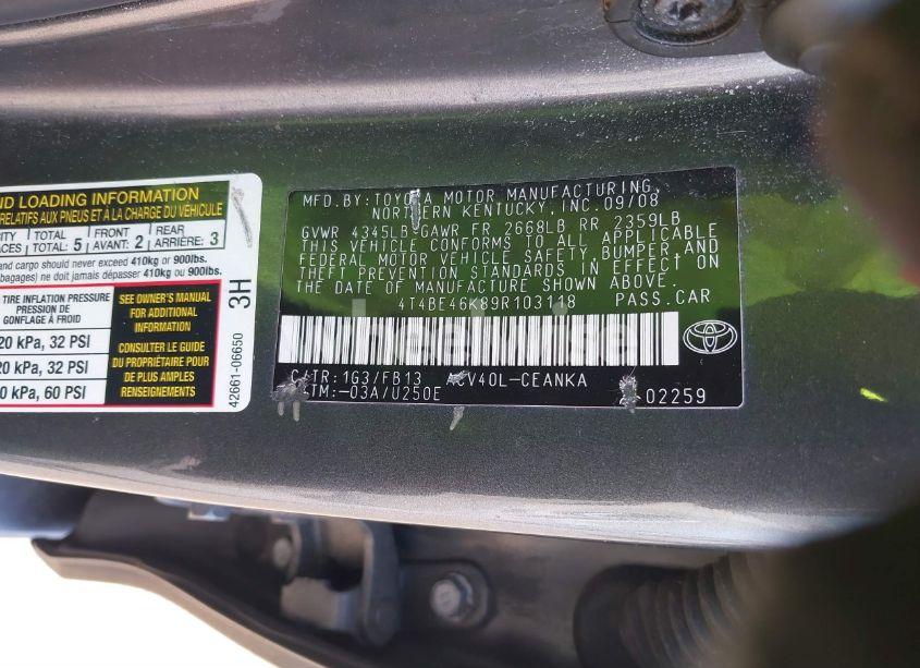 Photo 9 of 2009 Toyota Camry LE (VIN 4T4BE46K89R103118)