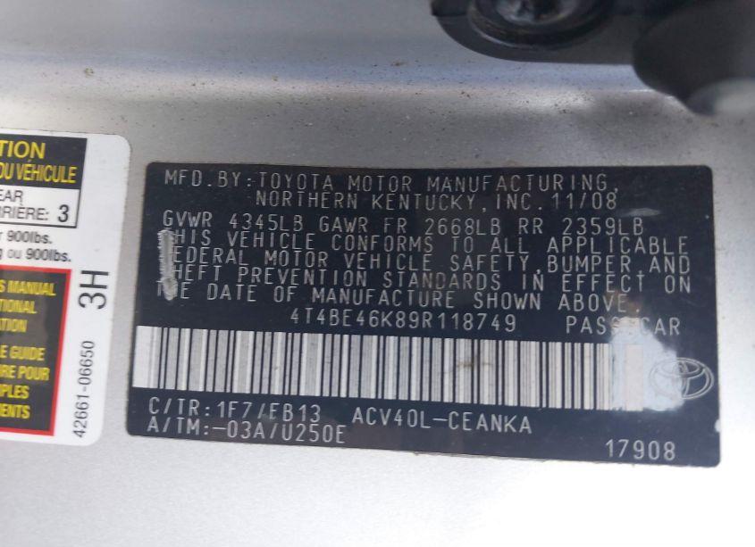 Photo 9 of 2009 Toyota Camry LE (VIN 4T4BE46K89R118749)