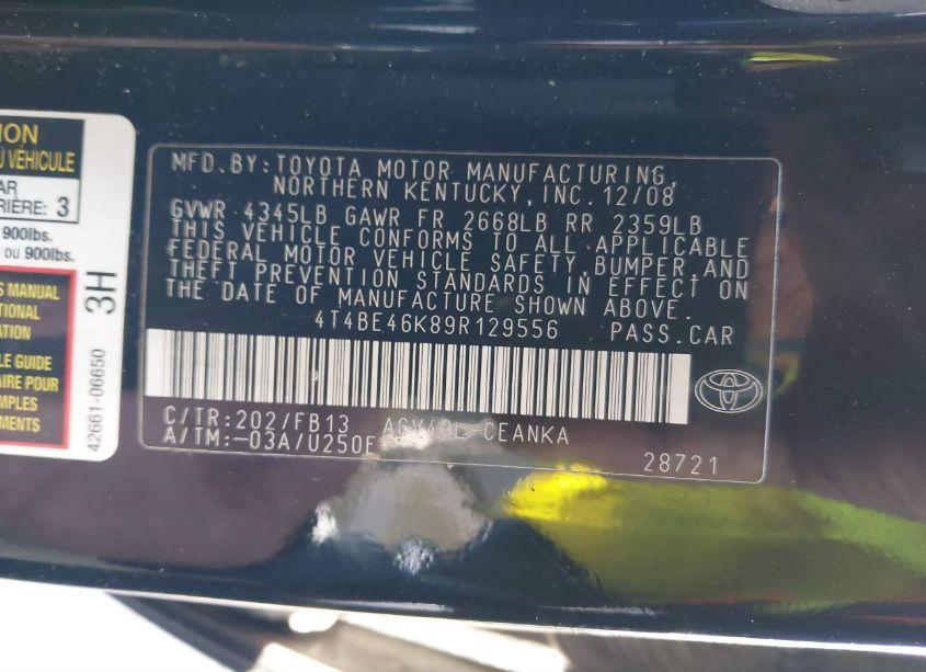 Photo 9 of 2009 Toyota Camry (VIN 4T4BE46K89R129556)