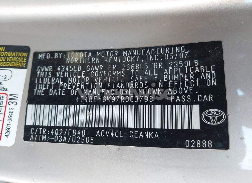 Photo 9 of 2007 Toyota Camry LE (VIN 4T4BE46K97R003798)