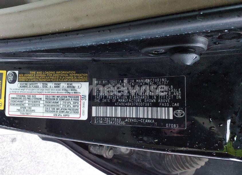 Photo 9 of 2007 Toyota Camry LE (VIN 4T4BE46K97R007981)