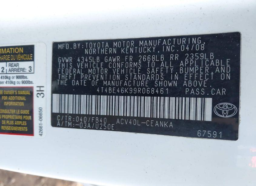 Photo 9 of 2009 Toyota Camry LE (VIN 4T4BE46K99R068461)