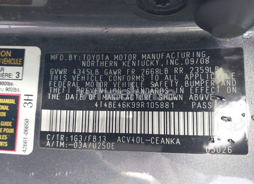 Photo 9 of 2009 Toyota Camry LE (VIN 4T4BE46K99R105881)