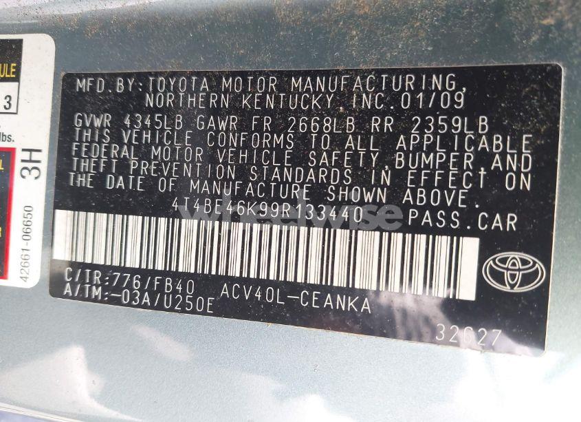 Photo 9 of 2009 Toyota Camry LE (VIN 4T4BE46K99R133440)