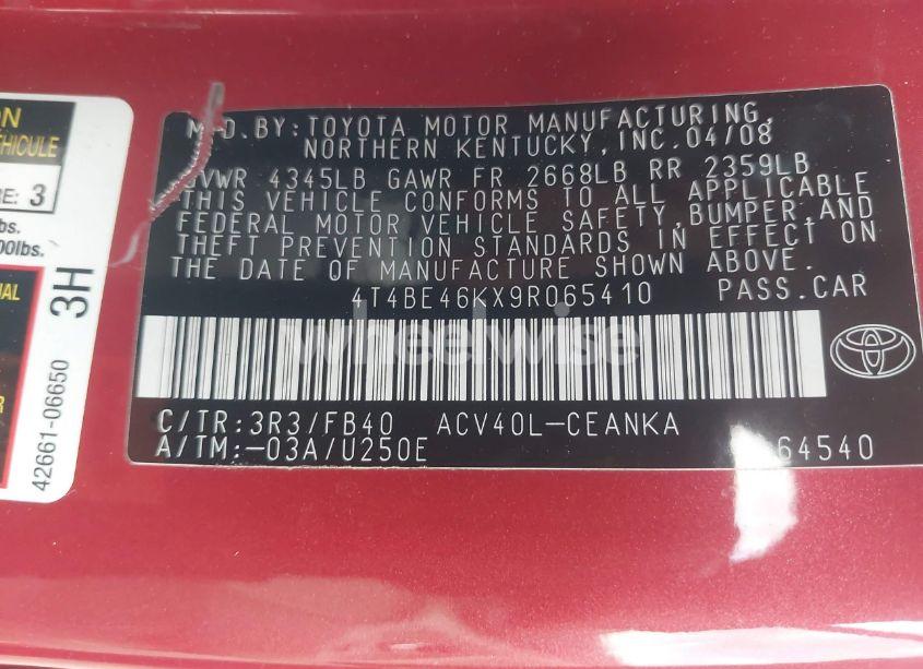 Photo 9 of 2009 Toyota Camry LE (VIN 4T4BE46KX9R065410)