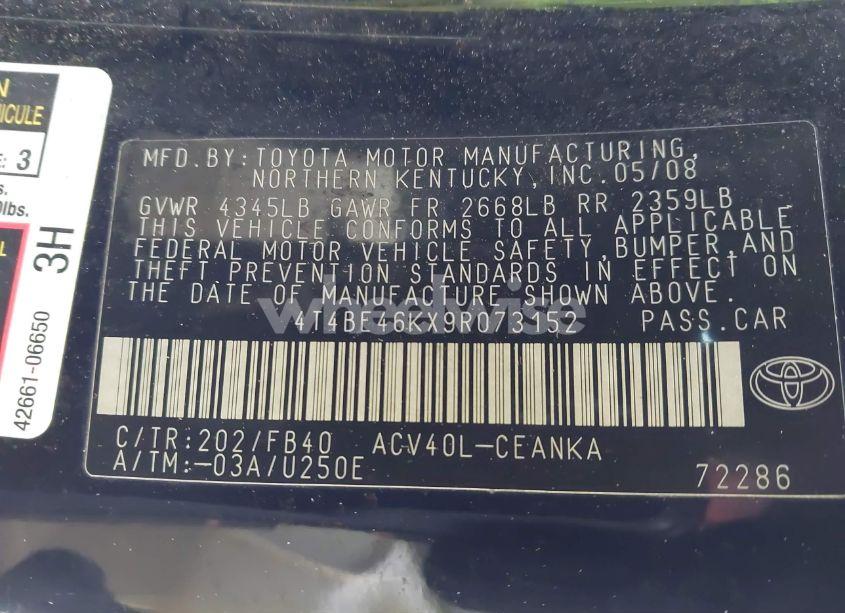 Photo 9 of 2009 Toyota Camry LE (VIN 4T4BE46KX9R073152)