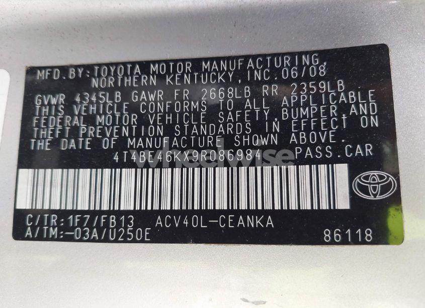 Photo 9 of 2009 Toyota Camry LE (VIN 4T4BE46KX9R086984)