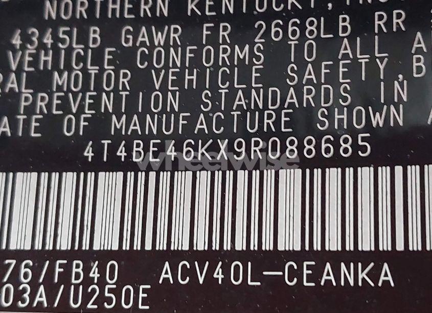 Photo 9 of 2009 Toyota Camry LE (VIN 4T4BE46KX9R088685)