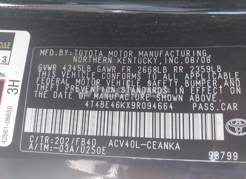 Photo 9 of 2009 Toyota Camry LE (VIN 4T4BE46KX9R094664)
