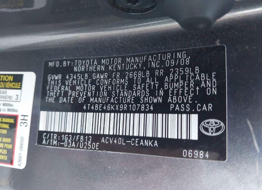 Photo 9 of 2009 Toyota Camry LE (VIN 4T4BE46KX9R107834)