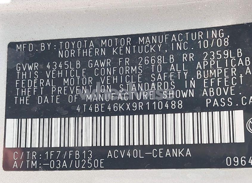 Photo 9 of 2009 Toyota Camry LE (VIN 4T4BE46KX9R110488)