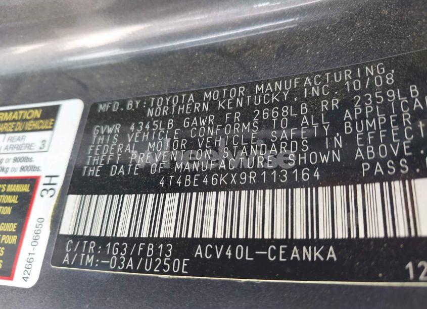 Photo 9 of 2009 Toyota Camry LE (VIN 4T4BE46KX9R113164)