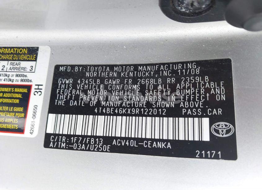Photo 9 of 2009 Toyota Camry LE (VIN 4T4BE46KX9R122012)