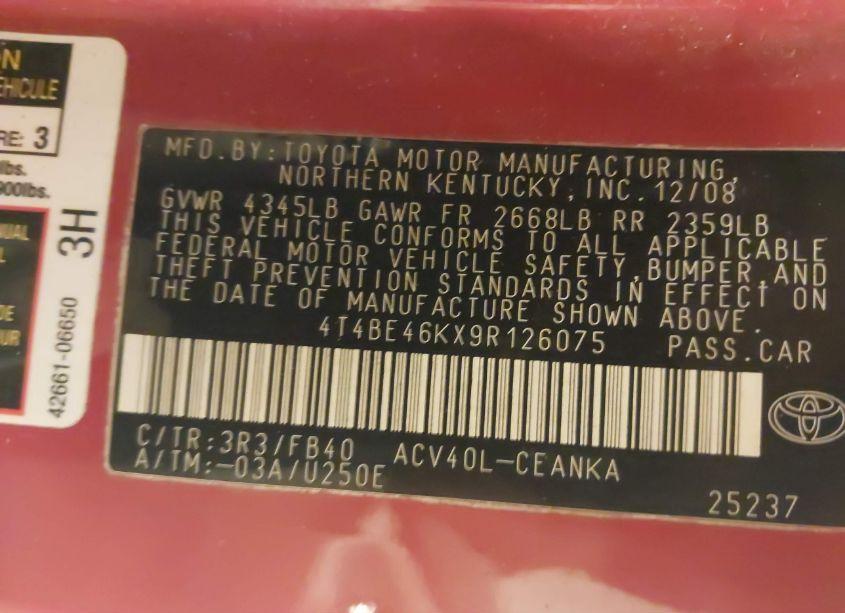 Photo 9 of 2009 Toyota Camry LE (VIN 4T4BE46KX9R126075)