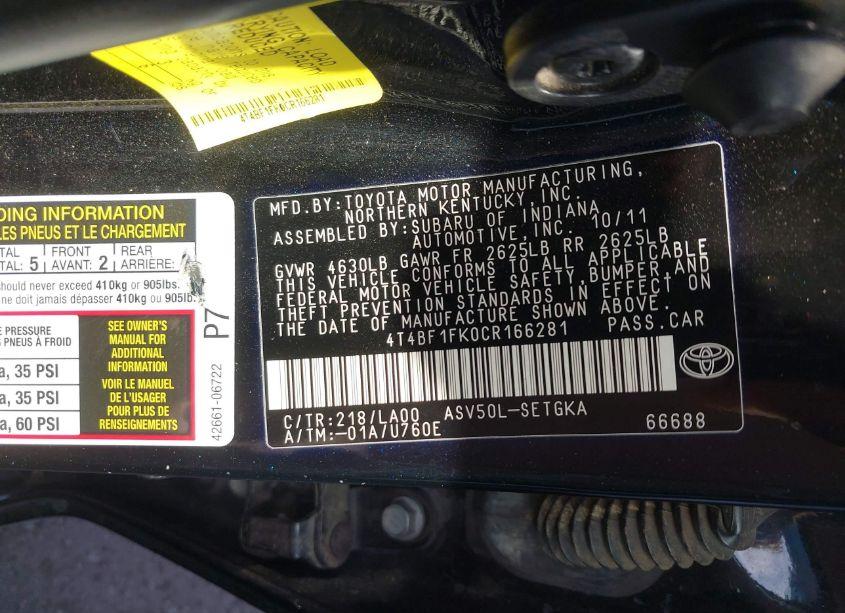 Photo 9 of 2012 Toyota Camry XLE (VIN 4T4BF1FK0CR166281)
