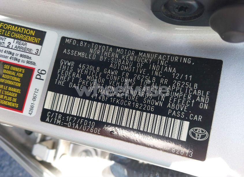 Photo 9 of 2012 Toyota Camry LE (VIN 4T4BF1FK0CR182206)
