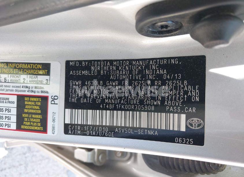 Photo 9 of 2013 Toyota Camry LE (VIN 4T4BF1FK0DR305908)