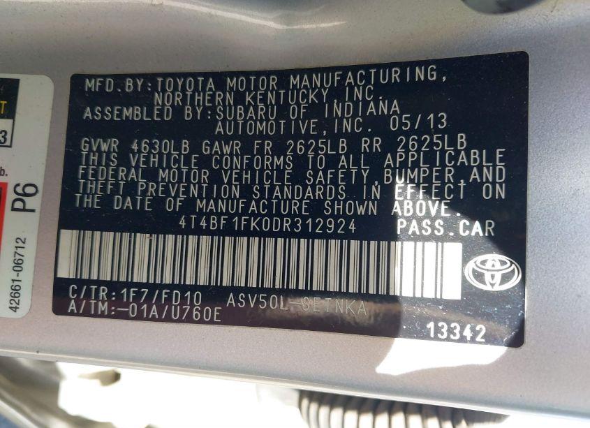 Photo 9 of 2013 Toyota Camry LE (VIN 4T4BF1FK0DR312924)