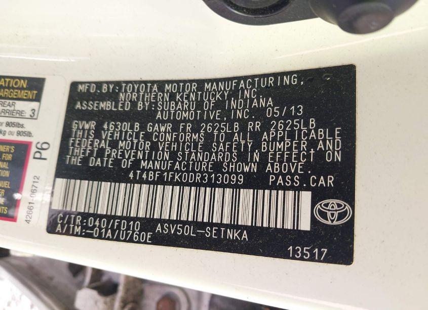 Photo 9 of 2013 Toyota Camry LE (VIN 4T4BF1FK0DR313099)