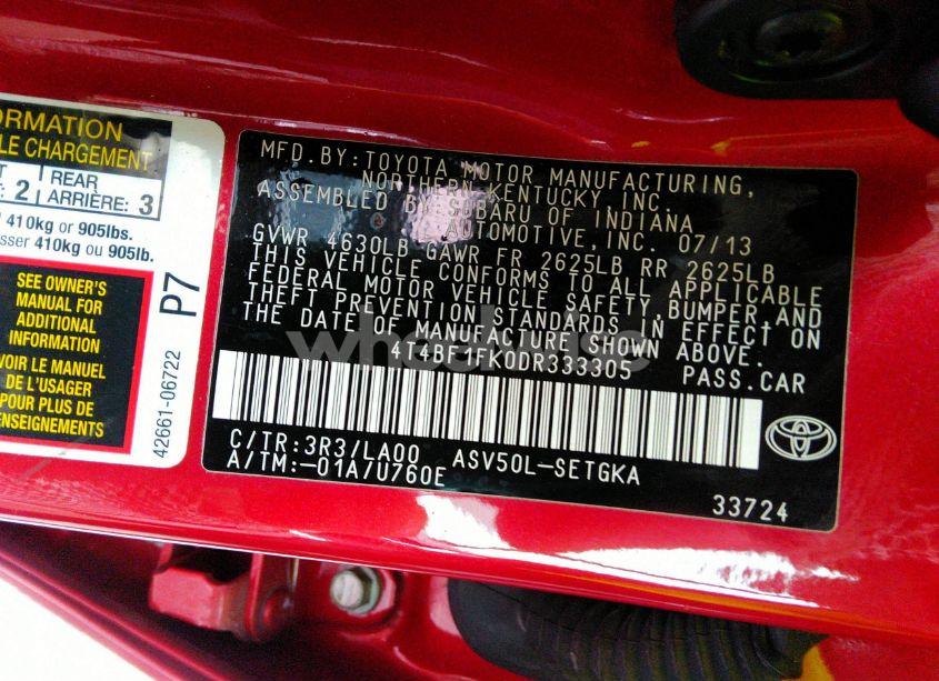 Photo 9 of 2013 Toyota Camry XLE (VIN 4T4BF1FK0DR333305)