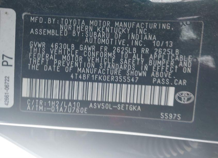 Photo 9 of 2014 Toyota Camry XLE (VIN 4T4BF1FK0ER355547)