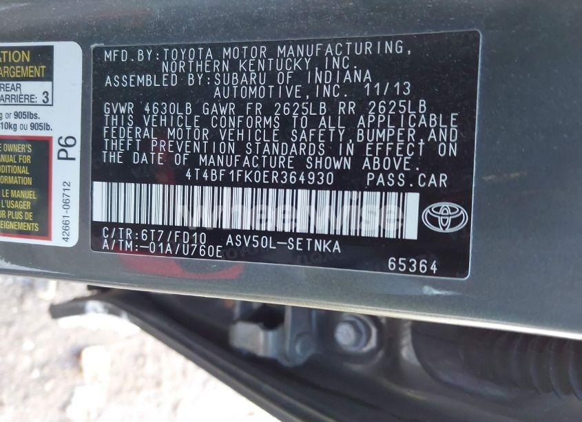 Photo 9 of 2014 Toyota Camry LE (VIN 4T4BF1FK0ER364930)