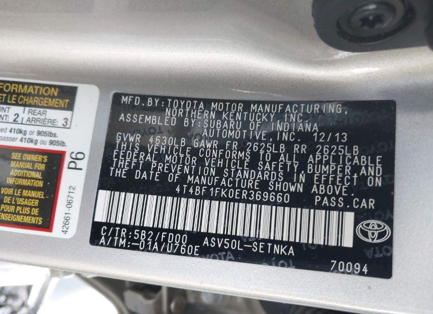 Photo 9 of 2014 Toyota Camry LE (VIN 4T4BF1FK0ER369660)
