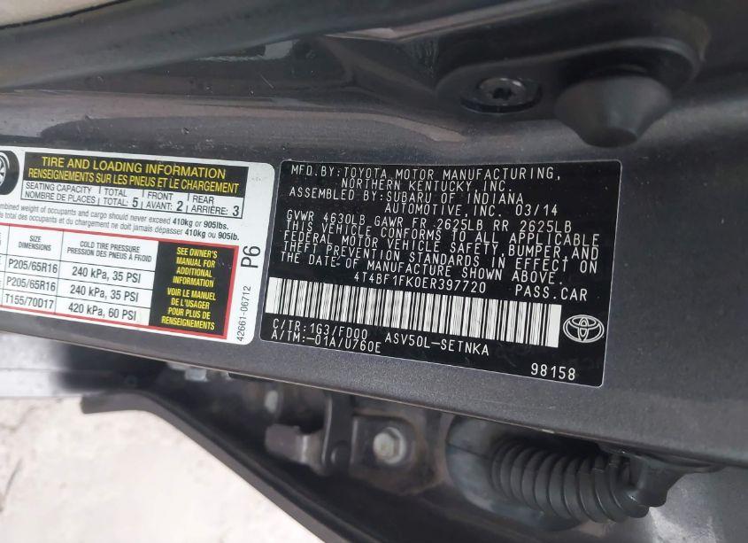 Photo 9 of 2014 Toyota Camry LE (VIN 4T4BF1FK0ER397720)