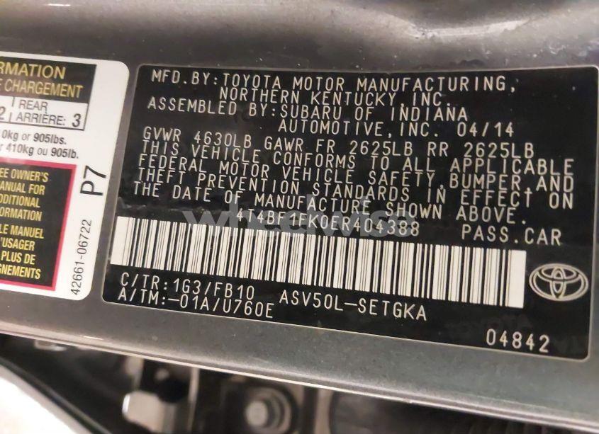 Photo 9 of 2014 Toyota Camry XLE (VIN 4T4BF1FK0ER404388)