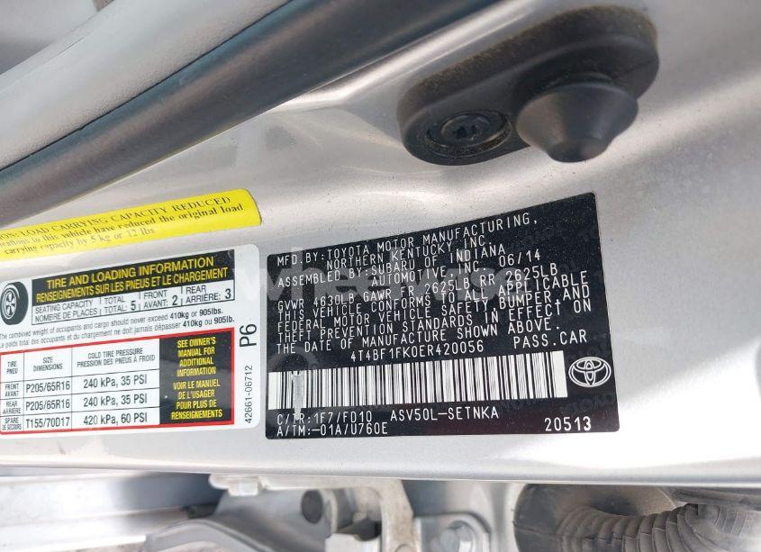 Photo 9 of 2014 Toyota Camry LE (VIN 4T4BF1FK0ER420056)