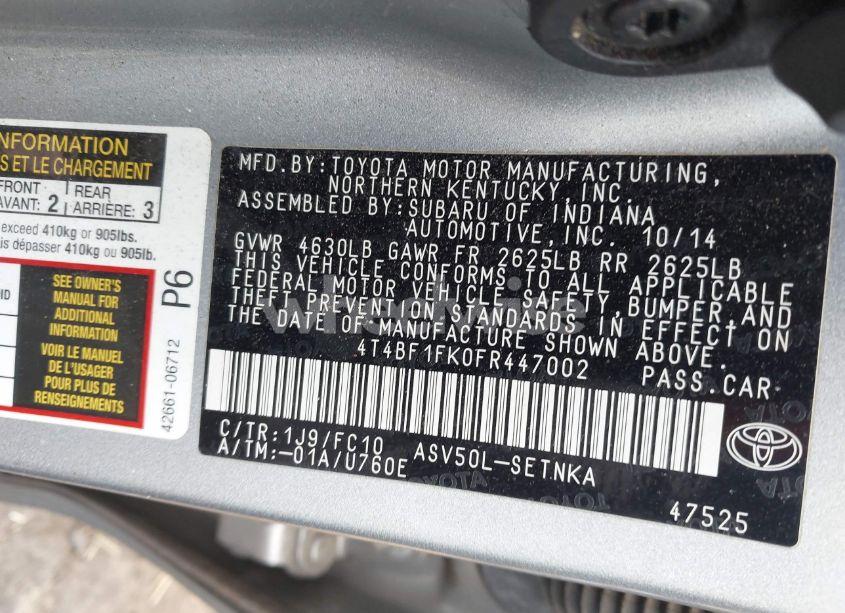 Photo 9 of 2015 Toyota Camry LE (VIN 4T4BF1FK0FR447002)