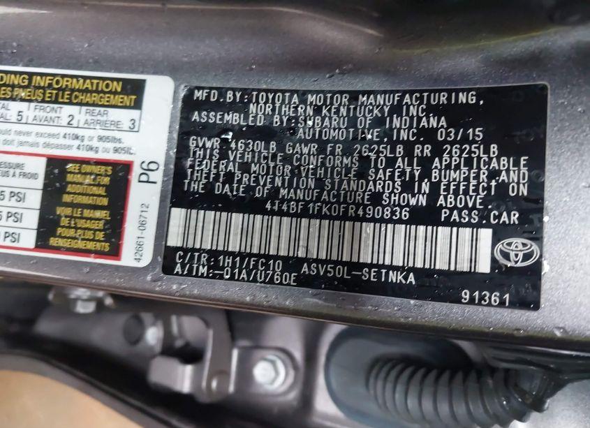 Photo 9 of 2015 Toyota Camry LE (VIN 4T4BF1FK0FR490836)