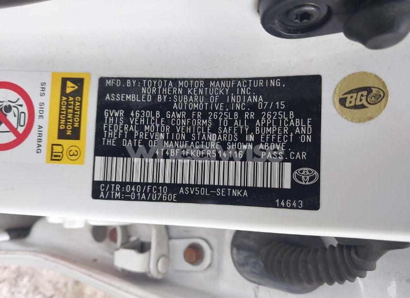 Photo 9 of 2015 Toyota Camry LE (VIN 4T4BF1FK0FR514116)