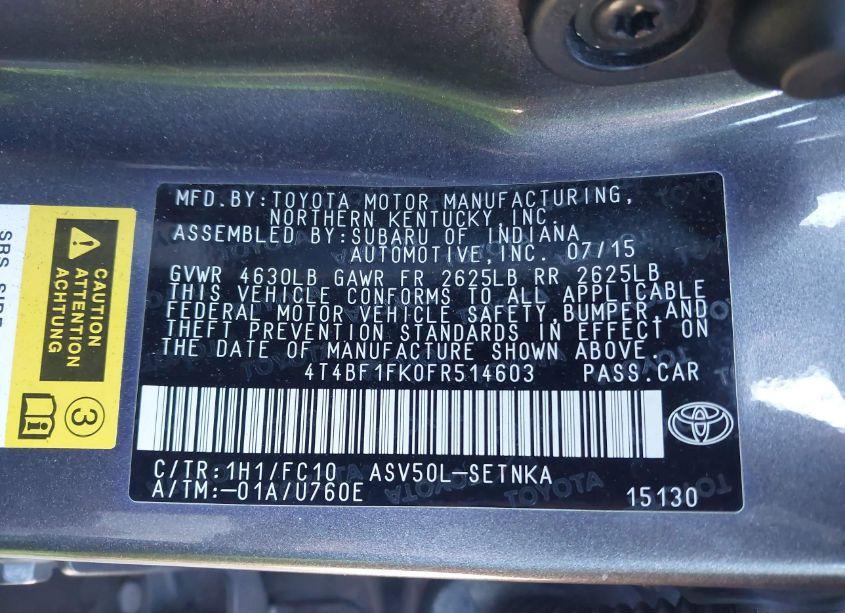 Photo 9 of 2015 Toyota Camry LE (VIN 4T4BF1FK0FR514603)