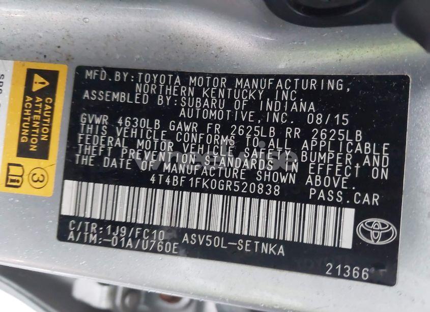 Photo 9 of 2016 Toyota Camry LE (VIN 4T4BF1FK0GR520838)