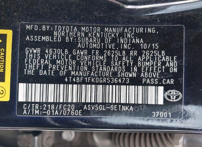 Photo 9 of 2016 Toyota Camry LE (VIN 4T4BF1FK0GR536473)