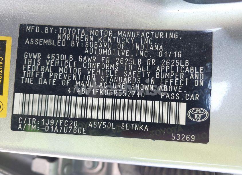 Photo 9 of 2016 Toyota Camry LE (VIN 4T4BF1FK0GR552740)