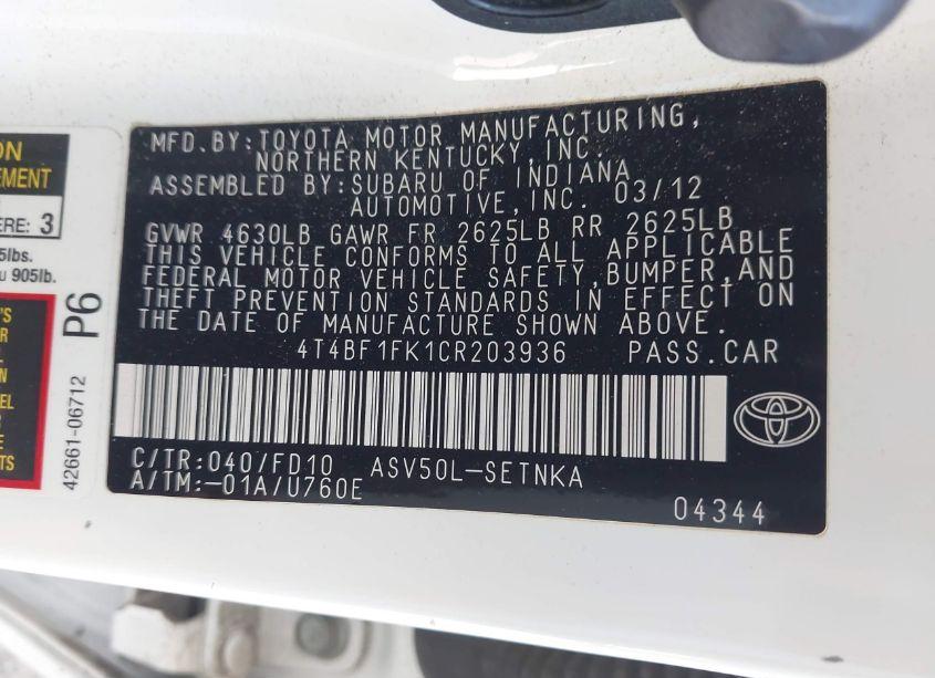 Photo 9 of 2012 Toyota Camry LE (VIN 4T4BF1FK1CR203936)