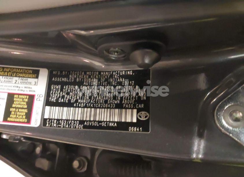 Photo 9 of 2012 Toyota Camry LE (VIN 4T4BF1FK1CR206433)