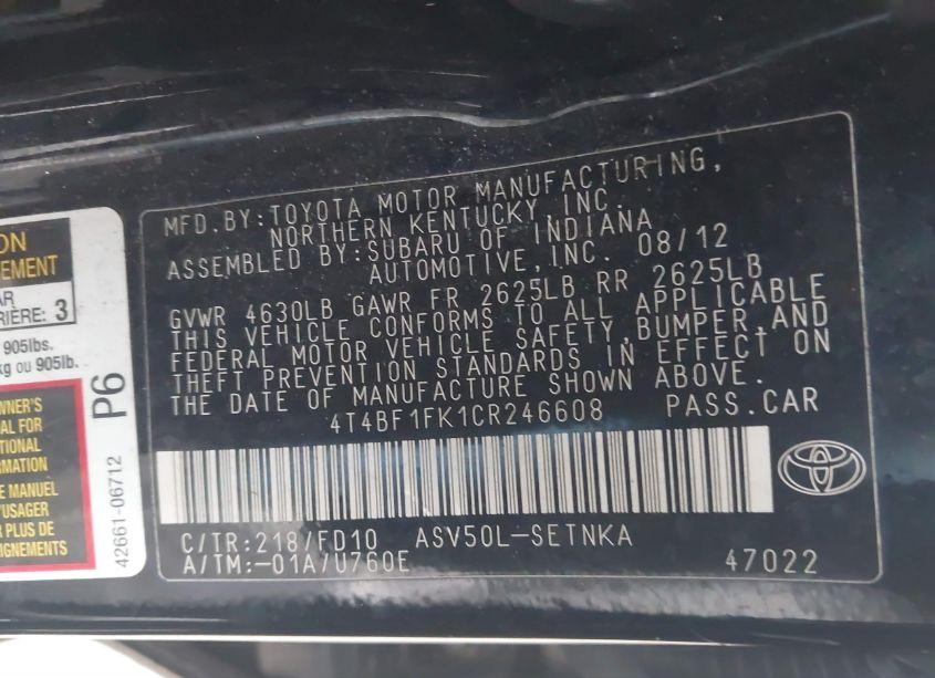 Photo 9 of 2012 Toyota Camry LE (VIN 4T4BF1FK1CR246608)