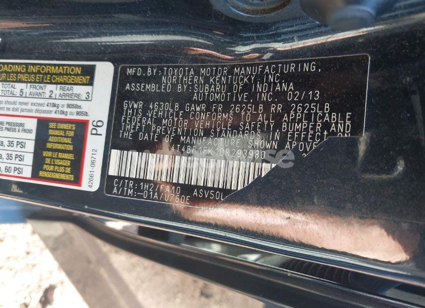 Photo 9 of 2013 Toyota Camry L (VIN 4T4BF1FK1DR293980)