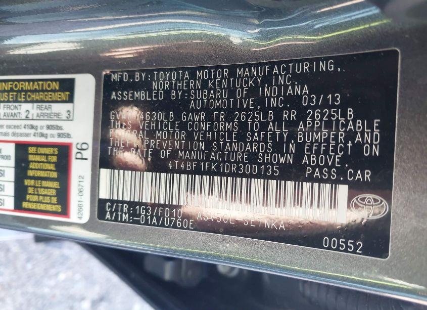 Photo 9 of 2013 Toyota Camry LE (VIN 4T4BF1FK1DR300135)