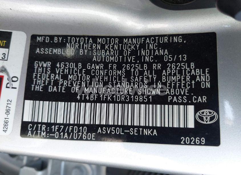 Photo 9 of 2013 Toyota Camry LE (VIN 4T4BF1FK1DR319851)