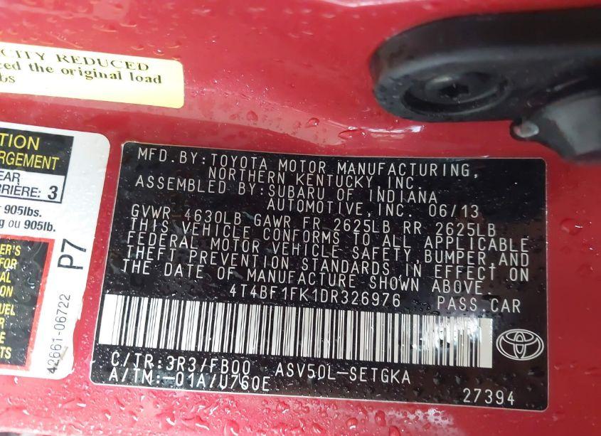 Photo 9 of 2013 Toyota Camry XLE (VIN 4T4BF1FK1DR326976)