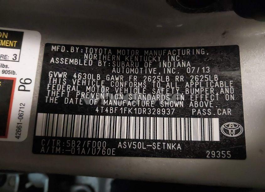 Photo 9 of 2013 Toyota Camry LE (VIN 4T4BF1FK1DR328937)