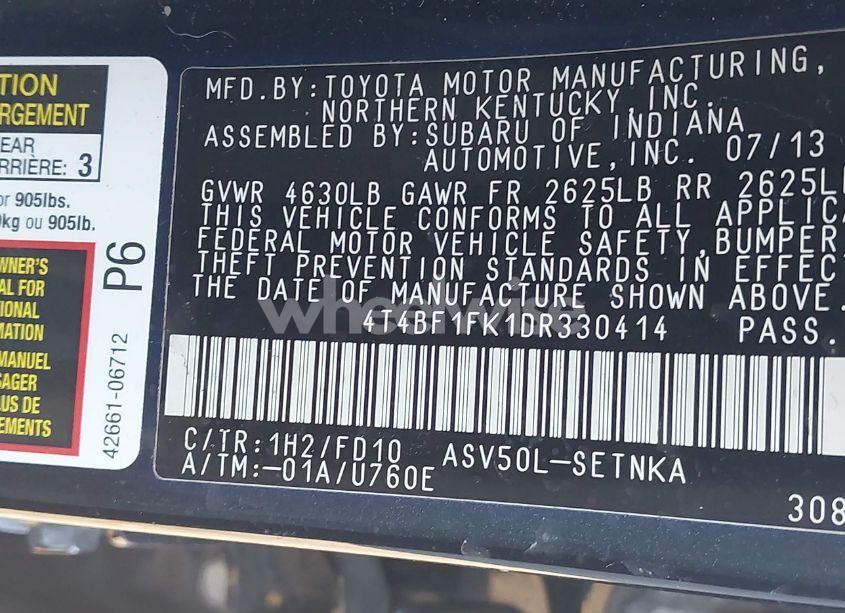 Photo 9 of 2013 Toyota Camry LE (VIN 4T4BF1FK1DR330414)