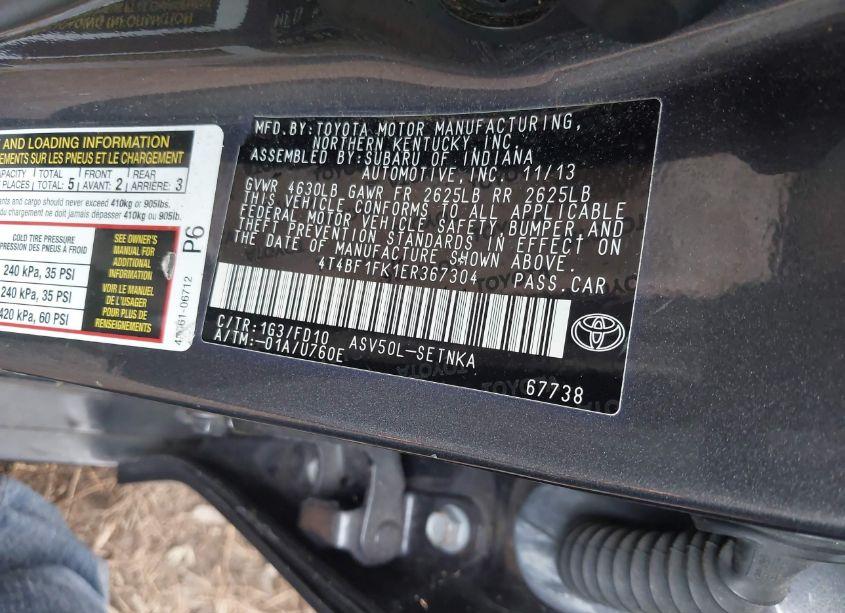 Photo 9 of 2014 Toyota Camry LE (VIN 4T4BF1FK1ER367304)